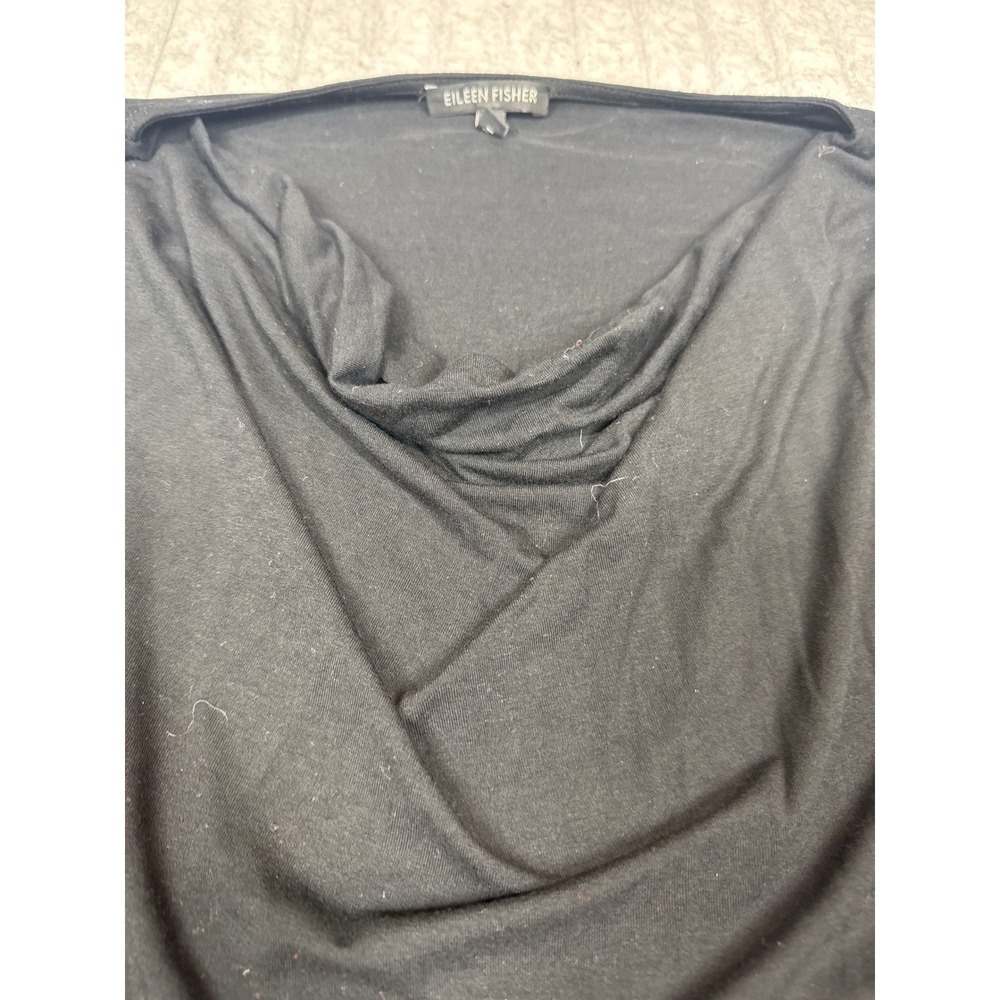 Eileen Fisher Womens Small Black Cowl Neck Batwing Sleeve Jersey Knit Top USA